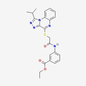 molecular formula C23H23N5O3S B2718384 Ethyl 3-(2-{[1-(propan-2-yl)-[1,2,4]triazolo[4,3-a]quinoxalin-4-yl]sulfanyl}acetamido)benzoate CAS No. 1217019-95-8