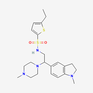 molecular formula C22H32N4O2S2 B2718421 5-ethyl-N-(2-(1-methylindolin-5-yl)-2-(4-methylpiperazin-1-yl)ethyl)thiophene-2-sulfonamide CAS No. 946347-68-8