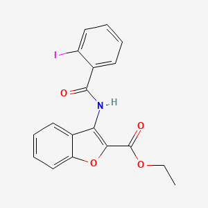 molecular formula C18H14INO4 B2718444 乙酸(2-碘苯甲酰胺基)苯并呋喃-2-羧酸酯 CAS No. 477501-14-7