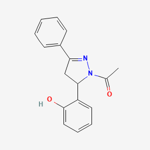 molecular formula C17H16N2O2 B2718446 1-[3-(2-Hydroxyphenyl)-5-phenyl-3,4-dihydropyrazol-2-yl]ethanone CAS No. 125292-10-6