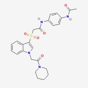 molecular formula C25H28N4O5S B2718464 N-(4-乙酰胺基苯基)-2-((1-(2-氧代-2-(哌啶-1-基)乙基)-1H-吲哚-3-基)磺酰基)乙酰胺 CAS No. 878057-51-3