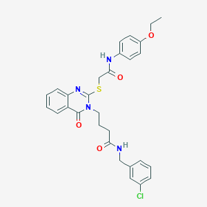 molecular formula C29H29ClN4O4S B2718493 N-[(3-chlorophenyl)methyl]-4-[2-[2-(4-ethoxyanilino)-2-oxoethyl]sulfanyl-4-oxoquinazolin-3-yl]butanamide CAS No. 451464-85-0