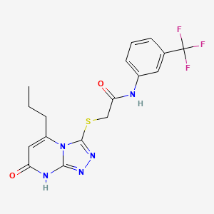 molecular formula C17H16F3N5O2S B2718518 2-((7-oxo-5-propyl-7,8-dihydro-[1,2,4]triazolo[4,3-a]pyrimidin-3-yl)thio)-N-(3-(trifluoromethyl)phenyl)acetamide CAS No. 895006-11-8