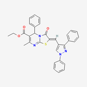 (Z)-ethyl 2-((1,3-diphenyl-1H-pyrazol-4-yl)methylene)-7-methyl-3-oxo-5-phenyl-3,5-dihydro-2H-thiazolo[3,2-a]pyrimidine-6-carboxylate