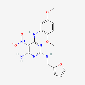 molecular formula C17H18N6O5 B2718524 N'-(2,5-Dimethoxy-phenyl)-N-furan-2-ylmethyl-5-nitro-pyrimidine-2,4,6-triamine CAS No. 714241-04-0