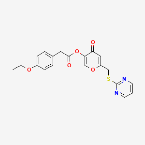 molecular formula C20H18N2O5S B2718542 [4-Oxo-6-(pyrimidin-2-ylsulfanylmethyl)pyran-3-yl] 2-(4-ethoxyphenyl)acetate CAS No. 877637-31-5