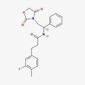 molecular formula C21H21FN2O4 B2718549 N-(2-(2,4-dioxooxazolidin-3-yl)-1-phenylethyl)-3-(3-fluoro-4-methylphenyl)propanamide CAS No. 2034404-08-3