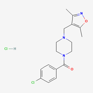 molecular formula C17H21Cl2N3O2 B2718551 (4-Chlorophenyl)(4-((3,5-dimethylisoxazol-4-yl)methyl)piperazin-1-yl)methanone hydrochloride CAS No. 1396866-60-6