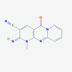 molecular formula C13H9N5O B2718559 2-imino-1-methyl-5-oxo-2,5-dihydro-1H-dipyrido[1,2-a:2',3'-d]pyrimidine-3-carbonitrile CAS No. 29494-77-7