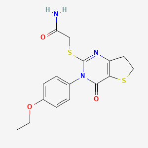 molecular formula C16H17N3O3S2 B2718577 2-((3-(4-Ethoxyphenyl)-4-oxo-3,4,6,7-tetrahydrothieno[3,2-d]pyrimidin-2-yl)thio)acetamide CAS No. 686772-48-5