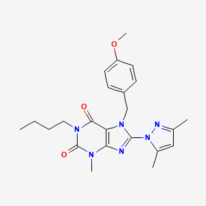molecular formula C23H28N6O3 B2718583 1-butyl-8-(3,5-dimethyl-1H-pyrazol-1-yl)-7-(4-methoxybenzyl)-3-methyl-1H-purine-2,6(3H,7H)-dione CAS No. 1170973-97-3