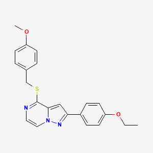 molecular formula C22H21N3O2S B2718594 2-(4-Ethoxyphenyl)-4-((4-methoxybenzyl)thio)pyrazolo[1,5-a]pyrazine CAS No. 1242912-10-2