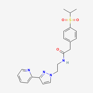 molecular formula C21H24N4O3S B2718595 2-(4-(isopropylsulfonyl)phenyl)-N-(2-(3-(pyridin-2-yl)-1H-pyrazol-1-yl)ethyl)acetamide CAS No. 1448135-49-6