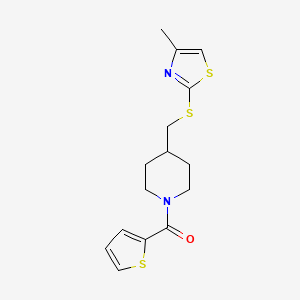 molecular formula C15H18N2OS3 B2718600 (4-(((4-Methylthiazol-2-yl)thio)methyl)piperidin-1-yl)(thiophen-2-yl)methanone CAS No. 1421497-28-0