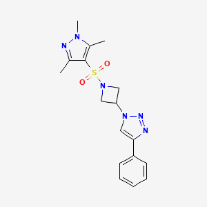 molecular formula C17H20N6O2S B2718617 4-苯基-1-(1-((1,3,5-三甲基-1H-嘧啶-4-基)磺酰)氮杂环戊-3-基)-1H-1,2,3-噻唑 CAS No. 1903322-10-0