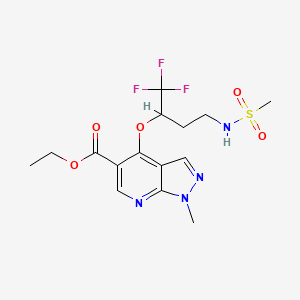 molecular formula C15H19F3N4O5S B2718623 乙酸1-甲基-4-[3-[(甲磺基)氨基]-1-(三氟甲基)丙氧基]-1H-噻唑并[3,4-b]吡啶-5-基甲酸酯 CAS No. 860610-47-5