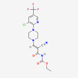 molecular formula C17H17ClF3N5O3 B2718631 ethyl N-(3-{4-[3-chloro-5-(trifluoromethyl)-2-pyridinyl]piperazino}-2-cyanoacryloyl)carbamate CAS No. 338979-07-0