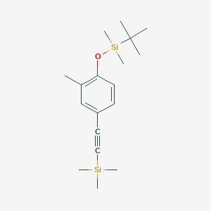 molecular formula C18H30OSi2 B2718637 Tert-butyl-dimethyl-[2-methyl-4-(2-trimethylsilylethynyl)phenoxy]silane CAS No. 2445790-24-7