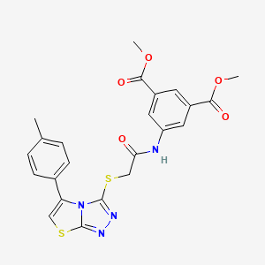 molecular formula C23H20N4O5S2 B2718643 Dimethyl 5-(2-((5-(p-tolyl)thiazolo[2,3-c][1,2,4]triazol-3-yl)thio)acetamido)isophthalate CAS No. 503432-90-4
