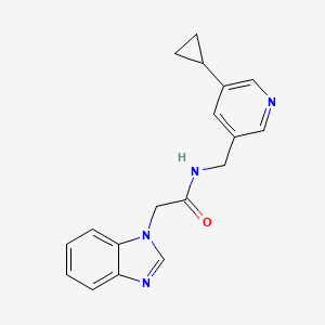 molecular formula C18H18N4O B2718654 2-(1H-benzo[d]imidazol-1-yl)-N-((5-cyclopropylpyridin-3-yl)methyl)acetamide CAS No. 2034228-04-9