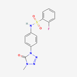 molecular formula C14H12FN5O3S B2718670 2-fluoro-N-(4-(4-methyl-5-oxo-4,5-dihydro-1H-tetrazol-1-yl)phenyl)benzenesulfonamide CAS No. 1396847-13-4