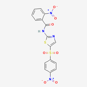 molecular formula C16H10N4O7S2 B2718711 2-nitro-N-[5-(4-nitrophenyl)sulfonyl-1,3-thiazol-2-yl]benzamide CAS No. 349615-08-3