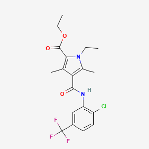 molecular formula C19H20ClF3N2O3 B2718713 ethyl 4-((2-chloro-5-(trifluoromethyl)phenyl)carbamoyl)-1-ethyl-3,5-dimethyl-1H-pyrrole-2-carboxylate CAS No. 863007-06-1