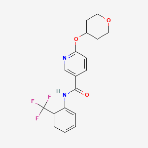 molecular formula C18H17F3N2O3 B2718716 6-((tetrahydro-2H-pyran-4-yl)oxy)-N-(2-(trifluoromethyl)phenyl)nicotinamide CAS No. 2034447-18-0