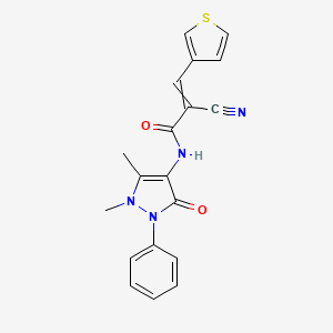 2-cyano-N-(1,5-dimethyl-3-oxo-2-phenyl-2,3-dihydro-1H-pyrazol-4-yl)-3-(thiophen-3-yl)prop-2-enamide