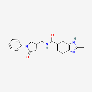 molecular formula C20H24N4O2 B2718764 2-甲基-N-((5-氧代-1-苯基吡咯啉-3-基)甲基)-4,5,6,7-四氢-1H-苯并[d]咪唑-5-羧酰胺 CAS No. 2034280-68-5