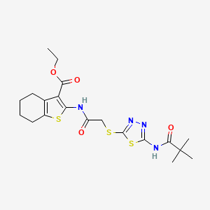 molecular formula C20H26N4O4S3 B2718770 Ethyl 2-(2-((5-pivalamido-1,3,4-thiadiazol-2-yl)thio)acetamido)-4,5,6,7-tetrahydrobenzo[b]thiophene-3-carboxylate CAS No. 477580-35-1