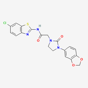 molecular formula C19H15ClN4O4S B2718772 2-(3-(benzo[d][1,3]dioxol-5-yl)-2-oxoimidazolidin-1-yl)-N-(6-chlorobenzo[d]thiazol-2-yl)acetamide CAS No. 1323651-11-1