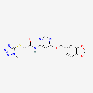 N-(6-(benzo[d][1,3]dioxol-5-ylmethoxy)pyrimidin-4-yl)-2-((1-methyl-1H-tetrazol-5-yl)thio)acetamide