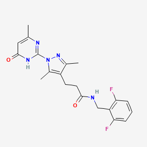 molecular formula C20H21F2N5O2 B2718804 N-(2,6-二氟苄基)-3-(3,5-二甲基-1-(4-甲基-6-氧代-1,6-二氢咪唑-2-基)-1H-吡唑-4-基)丙酰胺 CAS No. 1170589-52-2