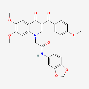 N-(1,3-benzodioxol-5-yl)-2-[6,7-dimethoxy-3-(4-methoxybenzoyl)-4-oxoquinolin-1-yl]acetamide