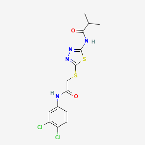molecular formula C14H14Cl2N4O2S2 B2718808 N-(5-((2-((3,4-dichlorophenyl)amino)-2-oxoethyl)thio)-1,3,4-thiadiazol-2-yl)isobutyramide CAS No. 868972-78-5