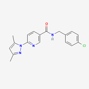 molecular formula C18H17ClN4O B2718813 N~3~-(4-chlorobenzyl)-6-(3,5-dimethyl-1H-pyrazol-1-yl)nicotinamide CAS No. 1251593-58-4