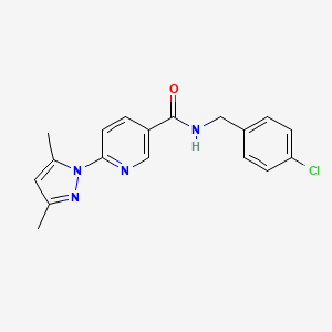 molecular formula C18H17ClN4O B2718813 N-[(4-chlorophenyl)methyl]-6-(3,5-dimethyl-1H-pyrazol-1-yl)pyridine-3-carboxamide CAS No. 1251593-58-4