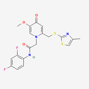 molecular formula C19H17F2N3O3S2 B2718818 N-(2,4-二氟苯基)-2-(5-甲氧基-2-(((4-甲基噻唑-2-基)硫)甲基)-4-氧代吡啶-1(4H)-基)乙酰胺 CAS No. 1005291-74-6