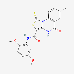 molecular formula C20H17N3O4S2 B2718827 N-(2,5-二甲氧基苯基)-7-甲基-5-氧代-1-硫代氧代-4,5-二氢-1H-噻唑-3-羧酰胺 CAS No. 1110986-49-6