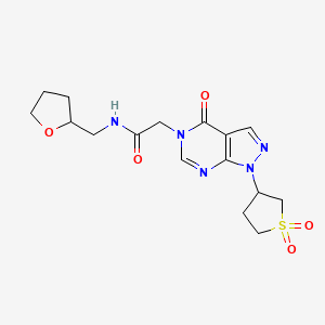 molecular formula C16H21N5O5S B2718834 2-(1-(1,1-dioxidotetrahydrothiophen-3-yl)-4-oxo-1H-pyrazolo[3,4-d]pyrimidin-5(4H)-yl)-N-((tetrahydrofuran-2-yl)methyl)acetamide CAS No. 1040646-00-1