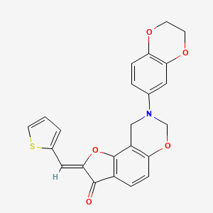 molecular formula C23H17NO5S B2718882 (Z)-8-(2,3-dihydrobenzo[b][1,4]dioxin-6-yl)-2-(thiophen-2-ylmethylene)-8,9-dihydro-2H-benzofuro[7,6-e][1,3]oxazin-3(7H)-one CAS No. 951933-55-4
