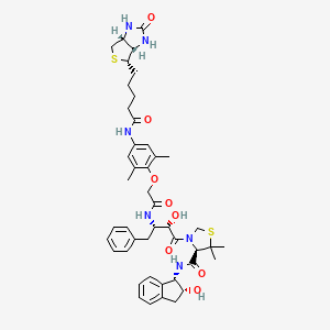 molecular formula C45H56N6O8S2 B2718899 (4R)-3-[(2S,3S)-3-[2-[4-[5-[(3aS,4S,6aR)-2-oxidanylidene-1,3,3a,4,6,6a-hexahydrothieno[3,4-d]imidazol-4-yl]pentanoylamino]-2,6-dimethyl-phenoxy]ethanoylamino]-2-oxidanyl-4-phenyl-butanoyl]-5,5-dimethyl-N-[(1S,2R)-2-oxidanyl-2,3-dihydro-1H-inden-1-yl]-1,3-thiazolidine-4-carboxamide CAS No. 2071715-99-4