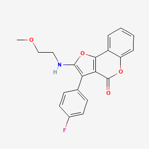 molecular formula C20H16FNO4 B2718902 3-(4-fluorophenyl)-2-((2-methoxyethyl)amino)-4H-furo[3,2-c]chromen-4-one CAS No. 938031-01-7