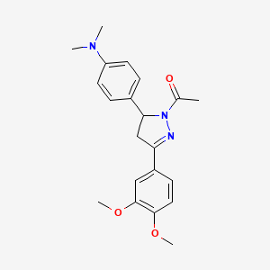 molecular formula C21H25N3O3 B2718924 1-(3-(3,4-dimethoxyphenyl)-5-(4-(dimethylamino)phenyl)-4,5-dihydro-1H-pyrazol-1-yl)ethanone CAS No. 402947-47-1