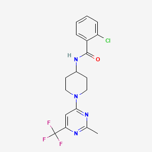 molecular formula C18H18ClF3N4O B2718930 2-氯-N-{1-[2-甲基-6-(三氟甲基)-4-嘧啶基]-4-哌啶基}苯甲酰胺 CAS No. 1775443-48-5