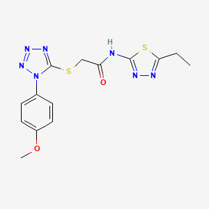 molecular formula C14H15N7O2S2 B2718943 N-(5-乙基-1,3,4-噻二唑-2-基)-2-[1-(4-甲氧基苯基)四氮唑-5-基]硫代乙酰胺 CAS No. 835897-84-2