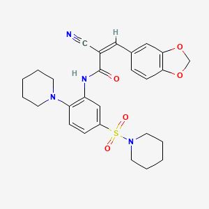molecular formula C27H30N4O5S B2718958 (Z)-3-(1,3-苯并二氧杂环[5.4.0]十一烯-5-基)-2-氰基-N-(2-哌啶-1-基-5-哌啶-1-基磺酰苯基)丙-2-烯酰胺 CAS No. 722466-75-3
