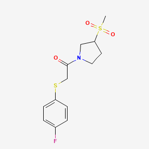 molecular formula C13H16FNO3S2 B2718982 2-((4-氟苯基)硫代)-1-(3-(甲磺酰)吡咯啉-1-基)乙酮 CAS No. 1705043-24-8