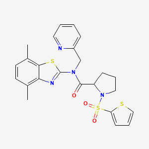 molecular formula C24H24N4O3S3 B2719023 N-(4,7-dimethylbenzo[d]thiazol-2-yl)-N-(pyridin-2-ylmethyl)-1-(thiophen-2-ylsulfonyl)pyrrolidine-2-carboxamide CAS No. 1101177-34-7